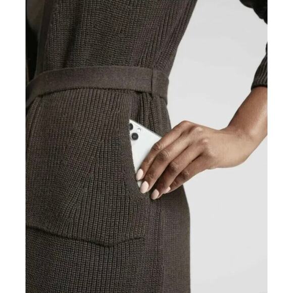 ATHLETA | Scenic Wrap Long Cardigan Sweater Wool Walnut Brown Quiet Luxury Sz S - Picture 4 of 9